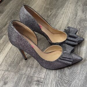 Betsey Johnson Silver Heels with Bow Detail